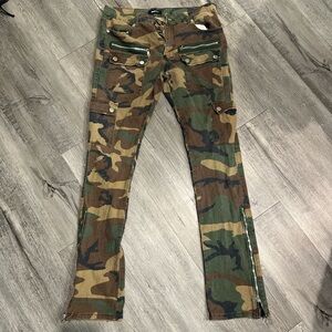 Fashion Nova On The Verge Waxed Zipper Skinny Flare Cargo Pants - Camouflage